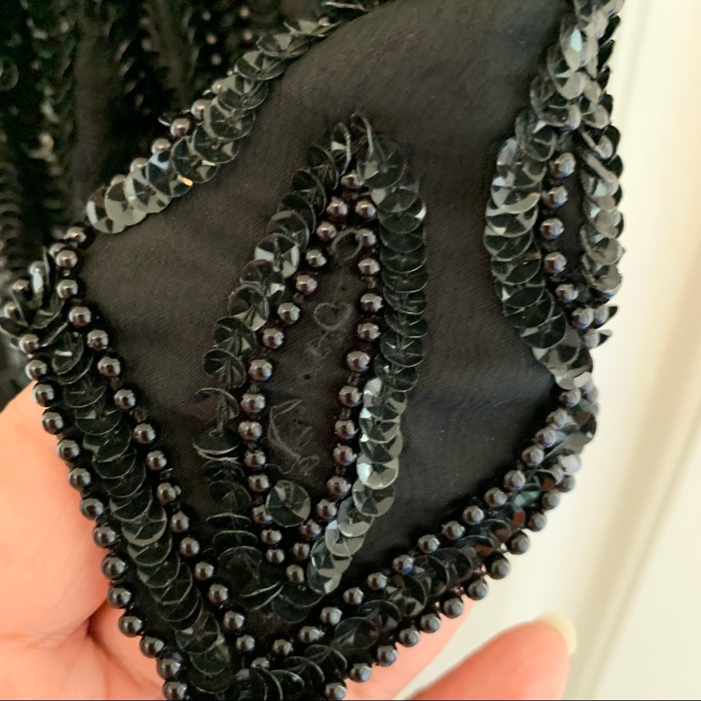 Vintage 80s Lawrence Kazar Sequin Abstract Bead Silk Scallop Flapper Min… - Picture 14 of 16